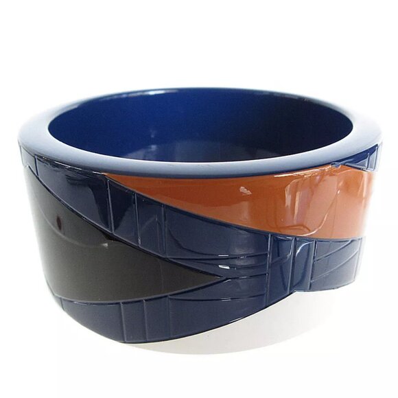 Auth HERMES Bangle Bracelet navy blue/multicolor Lacquerwood s0492 - Picture 1 of 8